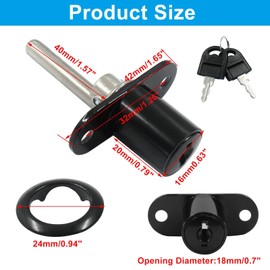 Unlorspy 4Pcs Black Drawer Locks with Keys,16mm Zinc Alloy Drawer Lock for Wardrobe Furniture Locker Cabinet