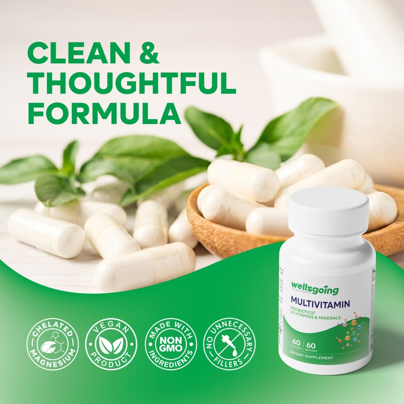 Wellsgoing Multivitamin with Probiotics Supplement, 22 Vitamins & Minerals for