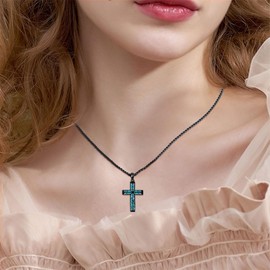 CUPENDA Cross Necklace Sterling Silver Turquoise Black Cross Pendant Necklace Religious Jewelry Gifts For Women Men