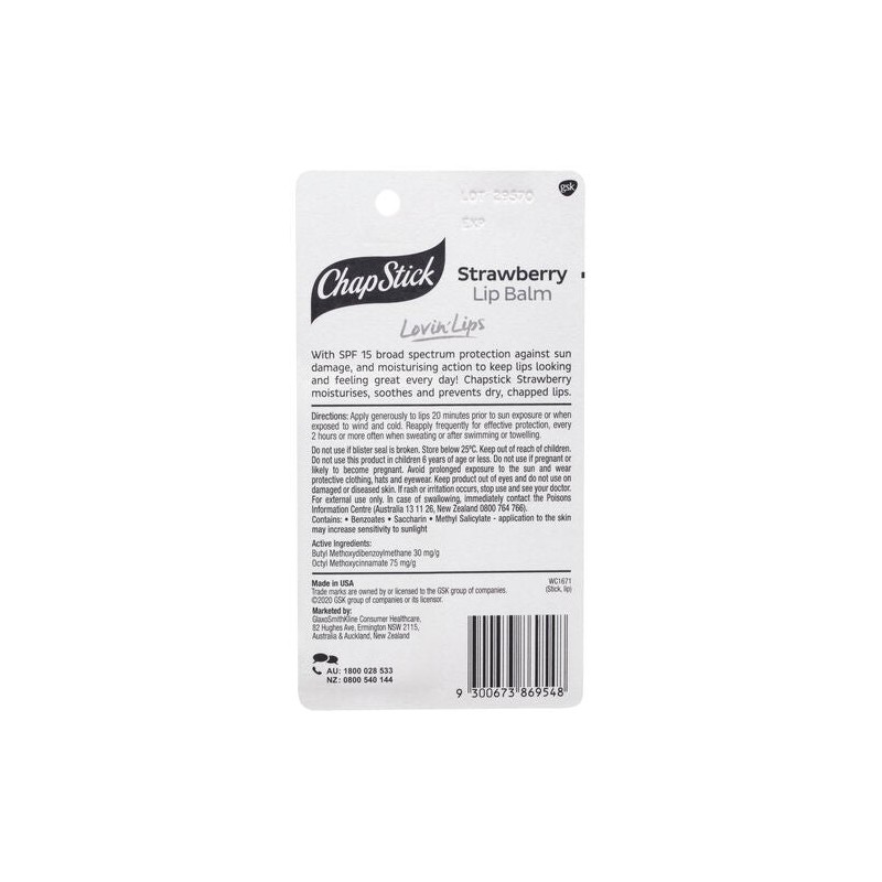 Chapstick Strawberry Lip Balm SPF15 4.2g