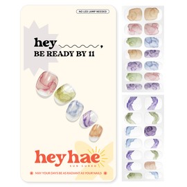 Heyhae Semi Cured Gel Nail Strips | Sun Cured Gel Nail Wraps No LED Lamp Needed Easy Apply & Remove | Includes 28 strips, 1 Prep Pad, 1 Nail File & 1 Wooden Stick - Hey, Be Ready By 11