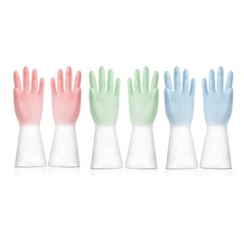 Donmnemb 3 Pairs Rubber Dishwashing Gloves for Household, Laundry Kitchen Waterproof No-Slip Dish Gloves (Colors)