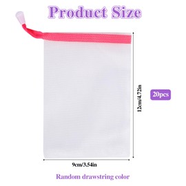 20 PCS Exfoliating Mesh Soap Saver Pouch Bag Sack Bubble Foam Net Bags with Drawstring Soap Bags Face Cleansing Foaming Nets for Shower Foaming and Drying, Assorted Colors, 4.7 x 3.5 inche