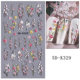 Winning Smile 6 Sheets Nail Art Decals 5D Embossed Stickers｜Professional Texture Fashionable Embossed Three-Dimensional Adhesive Decals｜Nail Decoration Stickers- Summer Kaleidoscope (Colorful Fiower)