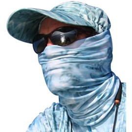 Aqua Design Fishing Hunting Masks Neck Gaiter: Men and Youth UPF 50+ Sun Mask Protection: Camo Face Cover Balaclava Bandana: Aqua Sky size Large