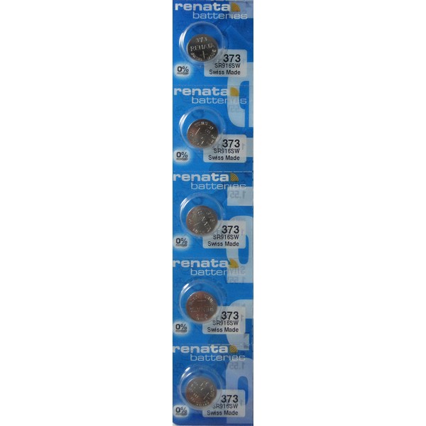 RENATA 373 Non-rechargeable Battery, Watch, Single Cell, Silver Oxide, 29 mAh, 1.55 V, SR68, Flat Top (5 pieces)