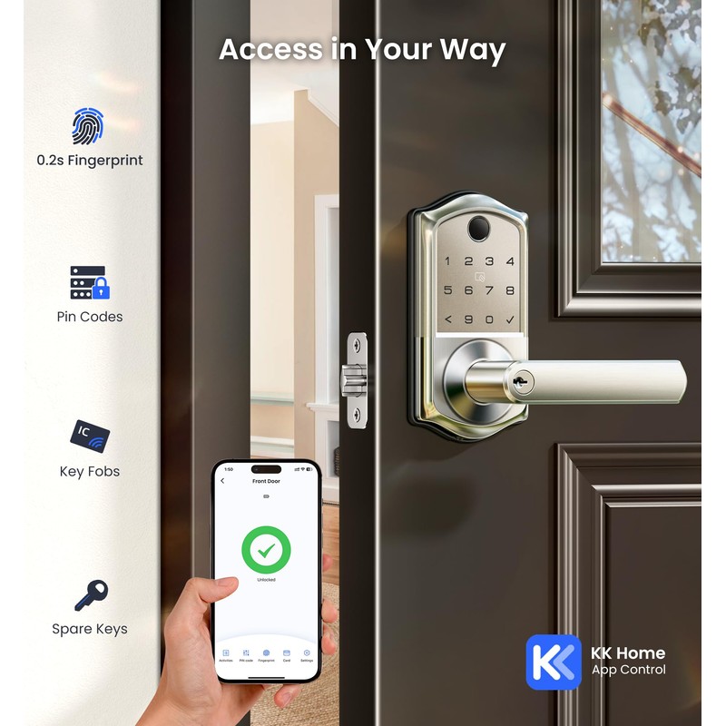 Veise VE019 Fingerprint Smart Lever Lock - APP Control, Keypad