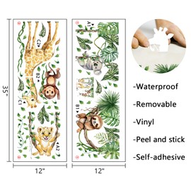 Mfault Baby Jungle Safari Animals Wall Decals Stickers, Giraffe Monkey Koala Leopard Sloth Nursery Decorations Kids Bedroom Art, Tropical Plant Monstera Palm Leaves Neutral Toddlers Room Decor