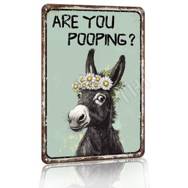VOTHI Donkey Tin Signs ; Are You Pooping;Funny Bathroom Decor ; Bathroom Wall Decor ; Home Decor Weird Stuff 8x12 In