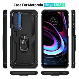 SKTGSLAMY for Moto Edge 2021 Case, with Screen Protector,[Military Grade] 16ft. Drop Tested Cover with Magnetic Kickstand Car Mount Protective Case for Moto Edge 5G UW, Black