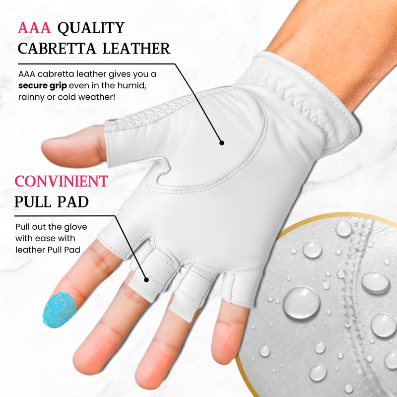 Caddy Classic Ladies Golf Glove Women | Half Finger Mesh
