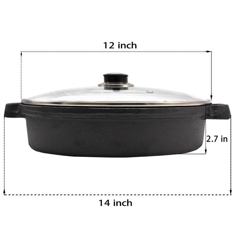 Opexscal Cast Iron Skillet with Tempered Glass Lid, 12-Inch Double
