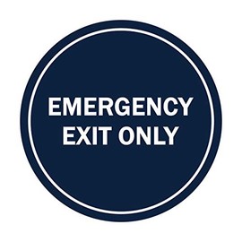 Signs ByLITA Circle Emergency Exit Only Sign (Navy Blue/White) - Small 1 Pack
