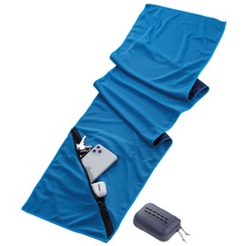 TROIKA TWL20/DB Fitness Towel with Refreshing Evaporative Cooling Effect Honeycomb Structure Microfibre Blue Size: 113 cm x 25 cm x 1 cm