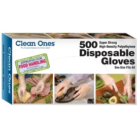 Clean Ones Disposable Food-Safe Poly Gloves, One Size, 2000 Count