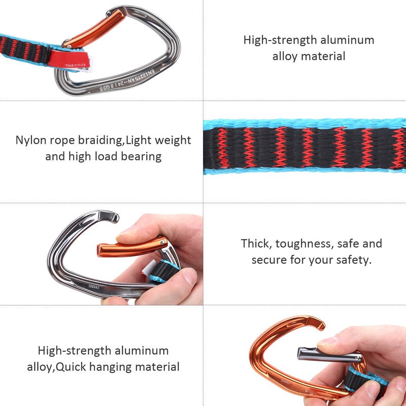 Outdoor Climbing Protection Quickdraw Nylon Flat Belt Carabiner Straight Curved
