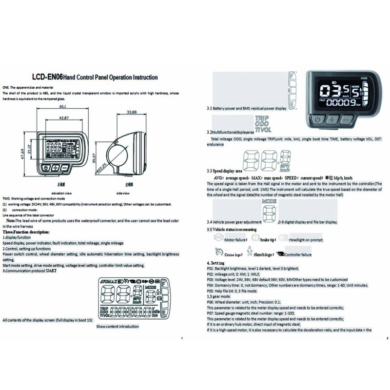 36V 48V 1000W Brushless Motor Controller EN06 LCD Display Set