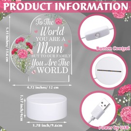 Jetec Christmas Gifts for Mom Best Mom Birthday Gifts from Daughter Son Thank You Gift for Mom Sunflower Engraved Acrylic Heart Lamps USB Low Power Night Light Table Decor(to The World)