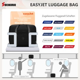 SUCIKORIO 45 x 36 x 20 cm easyJet Hand Luggage Bag for Airplane, Waterproof Nylon Travel Bag, Foldable Small Cabin Bag, 30L Carry On Luggage Weekender with Adjustable Shoulder Strap for Men and Women,