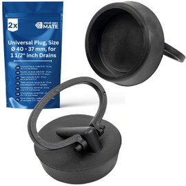 Universal Plugs, Pack of 2, Black, Diameter 40 to 37 mm Top on Bottom, PVC Drain Plug for 1 1/2 Inch Valve Tops, Drain Plug, Washbasin, Bath Plug
