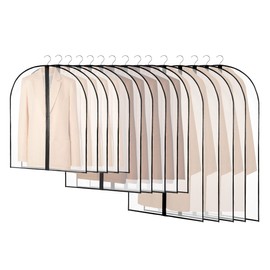15 Pack Translucent Clothes Covers Protector Bags, Travel Garment Covers with Zip, Dust-proof Plastic Clear Suit Covers Garment Bags for Wardrobe Storage
