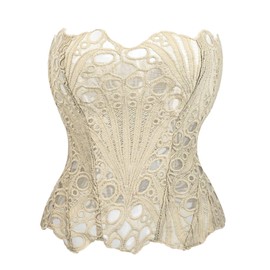 YMFFW Princess Renaissance Corset Tops for Women Elegant Costume Overbust Waist Cincher Bustier Lace up Shapewear Beige XL