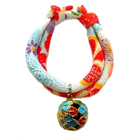 Collar: Cat Collar, Cat Bell Charm (4 Leaf Green, Hydrangea, Blue), Accessory, Choker, Soft Fabric that does not burden the neck and coat (Adjustable), Asakusa, Kyoto, Crepe, Japanese Style, Modern,