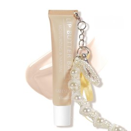 SAM SUGAR Bálsamo labial con llavero Brillo labial hidratante tintado, bálsamo hidratante de mantequilla labial con brillo natural, cuidado labial no pegajoso para labios secos (beige)