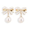 Pink Ribbon Bow Stud Earrings White Pearl with Bowknot Earrings