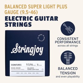 Stringjoy Balanced Super Light Plus Gauge Signatures Nickel Electric Guitar Strings 9.5-46, BAL95, Exceptional Playability and Tone, Electric 6 String Set, 2-Pack