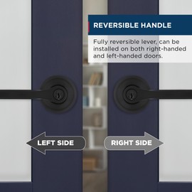 Weiser Henley Matte Black Front Door Handle with Lock, Reversible Square Exterior/Interior Door Handles with Lock, Keyed Entry Door Lever for Front Door, Bathroom & Office, Modern Home Decor