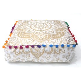 INDIAN CRAFT CASTLE Mandala Mandala Barmeri Large Floor Pillow Cover Cushion Meditation Seating Ottoman Throw Cover Hippie Decorative Zipped Bohemian Pouf Ottoman Cases (Golden, 24" Square)