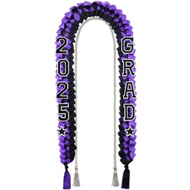 Cindeer 2025 Graduation Ribbon Lei Set Handmade Braided Necklace Honor Cord with Tassel 2025 Grad Embroidery Patches for High School College Graduation Party Supplies(Black, Purple)