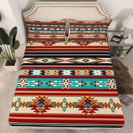 Western Bed Sheet Set Boho Aztec Bed Sheets Cowboy Cowgirl Southwestern Bedding Set for Kids Boys Girls Rustic Farmhouse Country Bedroom Decor Bohemian Tribe Arrow Retro Sheet Sets Full Size 4Pcs