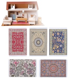 Dollhouse Furniture, 5PCS 1/12 Miniature Dollhouse Accessories Vintage of Carpet, Floral Print Vintage Woven Rugs, Miniature Welcome Floor Blanket, Furniture Decor, Easy to Clean