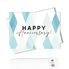 Work Anniversary Cards Bulk Greeting Set (Teal Diamonds) 18 Pack & White Envelopes - 5x7 Inch Work Anniversary Cards for Employees, Coworkers & Office (A2402)