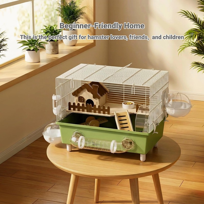 NANABIMIC 18.5" Bite-Proof Metal Hamster Cage, Fully Equipped, Easy Clean