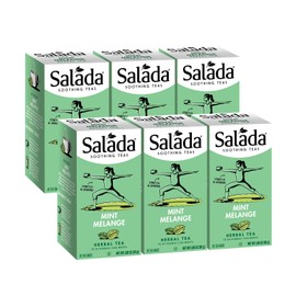Salada Soothing Teas, Mint Melange Herbal Tea 20 Individually Wrapped Tea Bags Per Box (Pack of 6) Caffeine Free Brew Hot Naturally Flavored Herbal Tea Served Hot/Cold