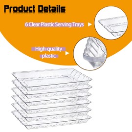 Gikisla Plastic Serving Platters Set of 6, Large Clear Plastic Serving Trays, Rectangle Reusable Platter Perfect for Christmas Parties Food Wedding Buffet