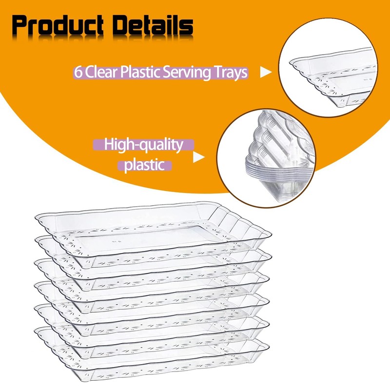 Gikisla Plastic Serving Platters Set of 6, Large Clear Plastic