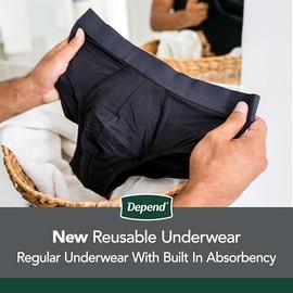 Depend - Ropa interior lavable para adultos para hombres, reutilizable, absorción de luz, grande, negro, 1 unidad