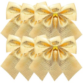 Beavorty 12 Mini Bows Cute Bow Ornaments Satin Bows for Hanging on Christmas Tree Gift Wrapping Crafts Scrapbooking Wedding (Golden)