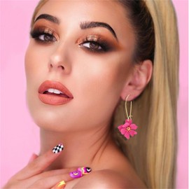 WCRAZYE Bohemian Daisy Flower Earrings Necklace Sets for Women Unique Trendy Boho Matte 3D Gold Flower Floral Petal Statement Earring Wedding Jewelry (Rose Red)