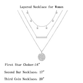 Long tiantian Women's Layered Choker Necklace Coin Star Charm Pearl Gold Chain Dainty Stacked Necklace Gift
