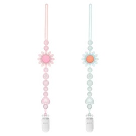 Clip para chupete, paquete de 2 clips de silicona semitransparentes para chupete con diseño de una pieza para niños y niñas recién nacidos, clip para chupete con patrones florales que se adapta a la