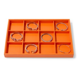 Papten 12 Grids Leather Bracelets Tray Stackable Jewelry Organizer Trays for Drawer Bracelet Bangle Holde Earrings Watches Storage (Orange)
