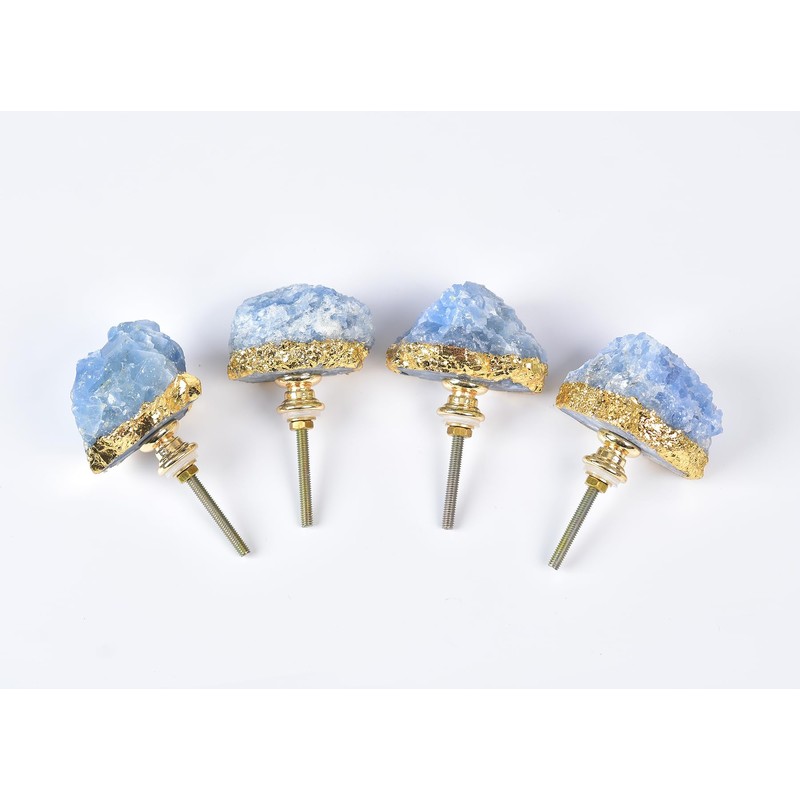 AMOYSTONE Blue Crystal Stone Knobs for Cabinets, Natural Stone Drawer