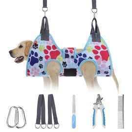 PAWCHIE Dog Grooming Hammock Harness for Dogs & Cats with Pet Nail Clipper Trimmer - Cat Hanger Sling for Trimming Clipping Nails- Dog Hammock Restraint Bag for Small Medium Large Dog, Blue M