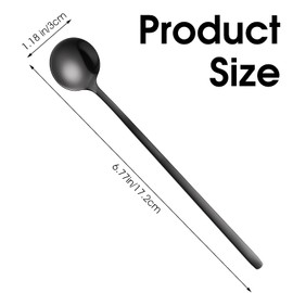 Gjinxi 4Pcs Satin Black Stainless Steel Coffee Spoons, 6.7 Inches Mini Teaspoons Set, Iced Tea Spoon, Espresso Stirring Spoon, Matte Black Teaspoons, Dessert Spoon, Large Round Head Spoon