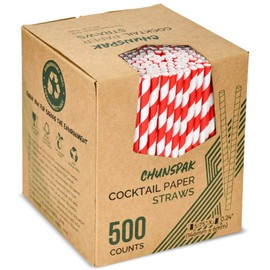 [500 Counts] Chunspak 5.75 inch Disposable Red White Striped Small Paper Straws for Cocktail, Coffee and Short Drinks - Eco-friendly